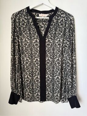 Tory Burch Melissa Paisley Tunic Blouse Black Cream 8